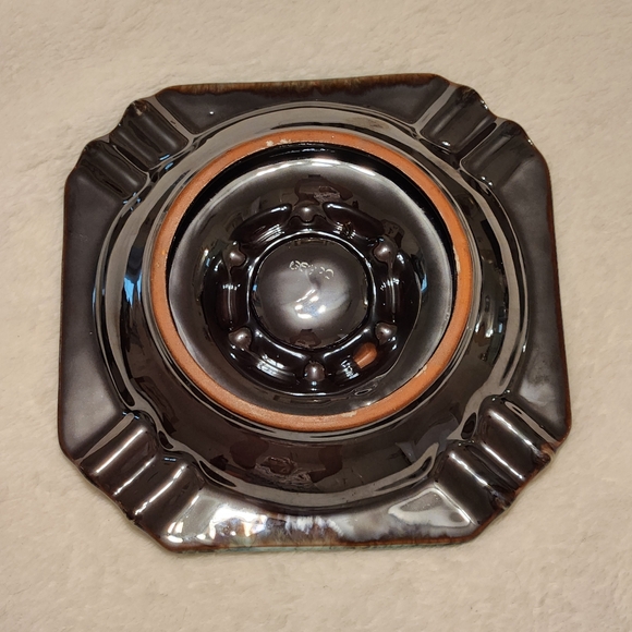 Mid-Century Modern Drip Glaze Ceramic Ashtray Blue and Brown 7 1/8" across - Picture 12 of 15